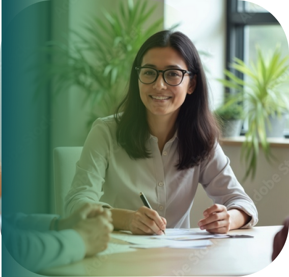 woman with loan documents smiling